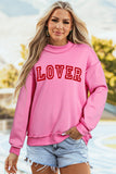 Bright Pink LOVER Heart Script Reversible Print Mock Neck Sweatshirt - Aaria Tees Aaria Tees