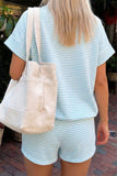 Sky Blue Stripe Patriotic Sequin Balloon Dog Relaxed 2pcs Short Set Aaria Tees