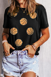 Black Sequin Basketball Graphic Crewneck Game Day T Shirt Aaria Tees