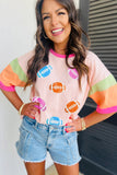 Pink Rugby Chenille Embroidered Color Block Half Sleeve T Shirt - Aaria Tees Aaria Tees