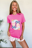 Sachet Pink Flag Pattern Boots Bow Accent Casual Graphic Tee Aaria Tees
