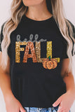 Black Hello Fall Letter Pumpkin Printed Thanksgiving T Shirt Aaria Tees