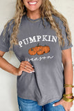 Gray Pumpkin Season Graphic Round Neck Short Sleeve T-Shirt Aaria Tees