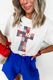 White Faux Patchwork Print Patriotic Cross Tee Aaria Tees