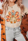 Khaki Thanksgiving Bowknot Turkey Graphic Crewneck Tee - Aaria Tees Aaria Tees
