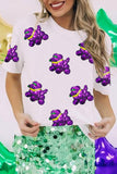 White Sequin Balloon Puppy Graphic Mardi Gras Tee Aaria Tees