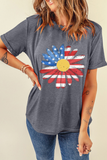 Gray Flag Pattern Sunflower Graphic Crew Neck Tee - Aaria Tees Aaria Tees