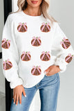 White Sequin Bow Pumpkin Patched Cotton Baggy Sweatshirt Aaria Tees