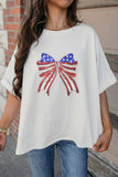 White Patriotic Sequin Bow Graphic Oversized Tee Aaria Tees