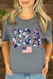 Gray Blooming USA Flag Print Casual T Shirt - Aaria Tees Aaria Tees