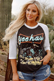 Brown Western Yeehaw Graphic Vintage Raglan Long Sleeve Top Aaria Tees