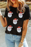 Black Faux Sequin Christmas Claus Pattern Crewneck T Shirt - Aaria Tees Aaria Tees