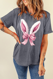 Gray Bunny Ear Bow Printed Easter Fashion T Shirt Aaria Tees