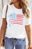 White American Flag Bow Knot Print Crew Neck T Shirt Aaria Tees