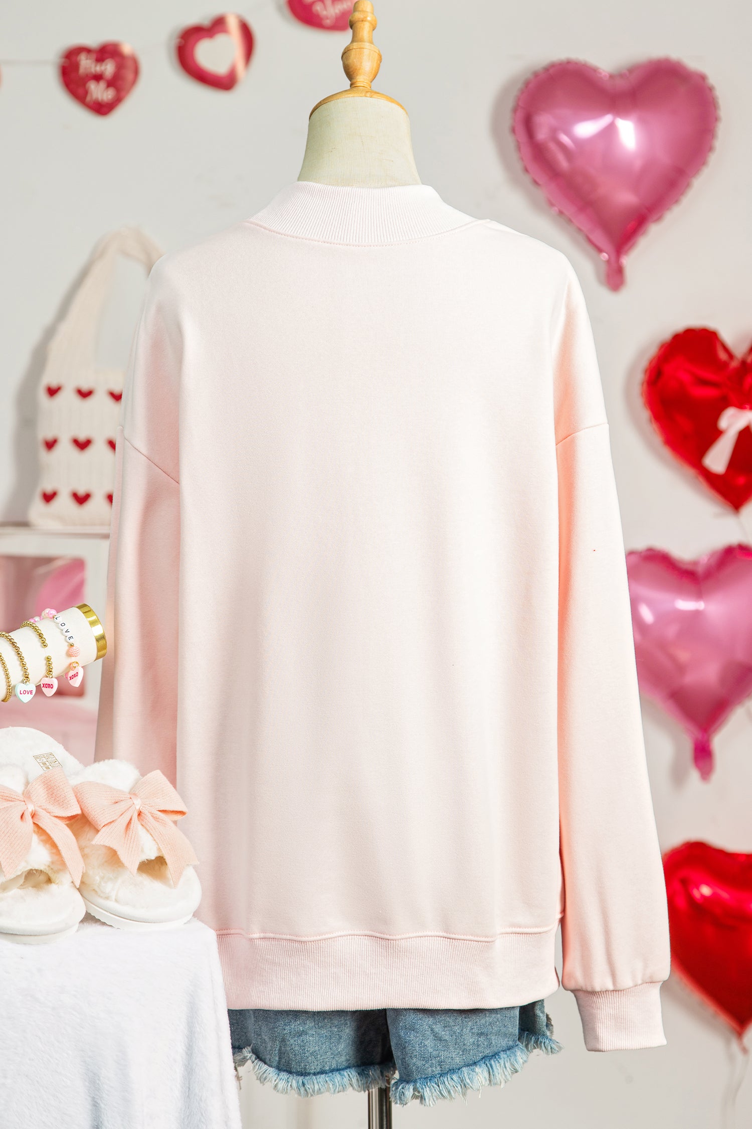 Light Pink love like Jesus Valentines Day Mock Neck Sweatshirt - Aaria Tees Aaria Tees