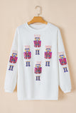 White Sequin Nutcracker Graphic Christmas Fashion Corded Sweatshirt - Aaria Tees Aaria Tees