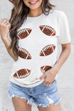 White Sequined Rugby Football Graphic Cotton T Shirt - Aaria Tees Aaria Tees