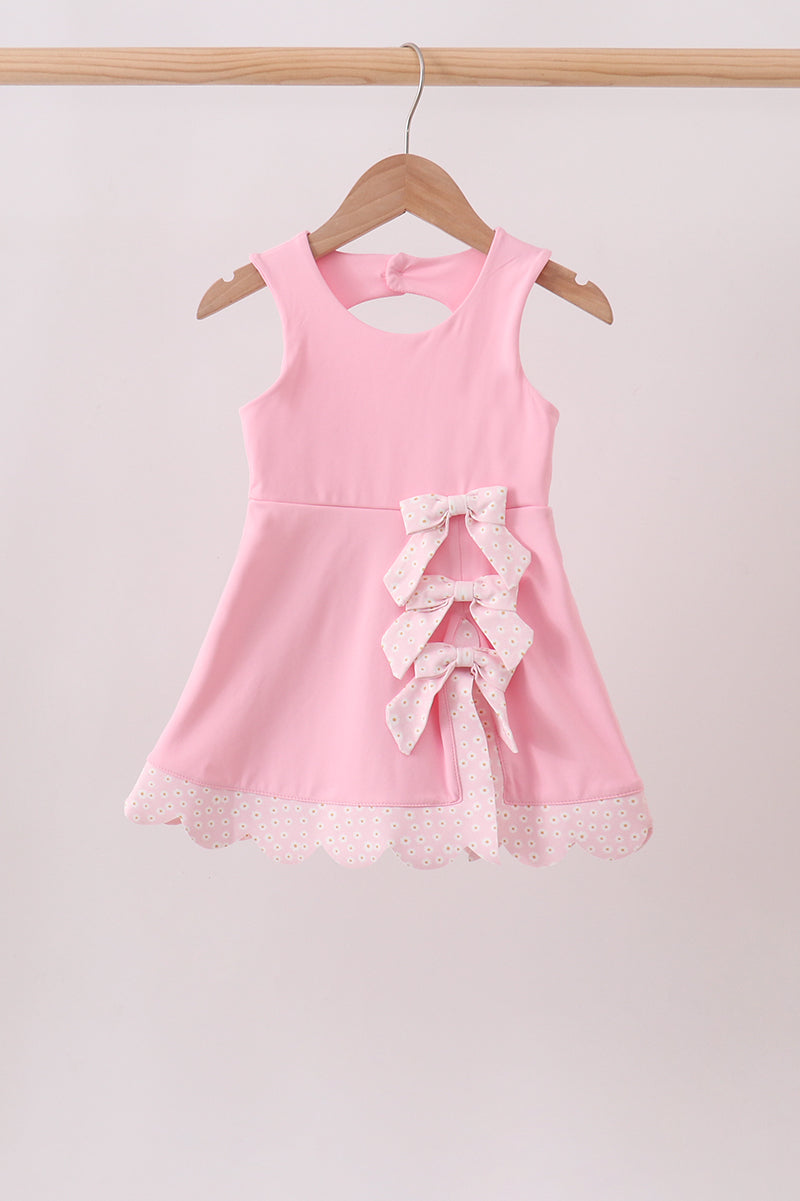 Pink Performance Bow Sash Scalloped Dress - Aaria Tees Aaria Tees