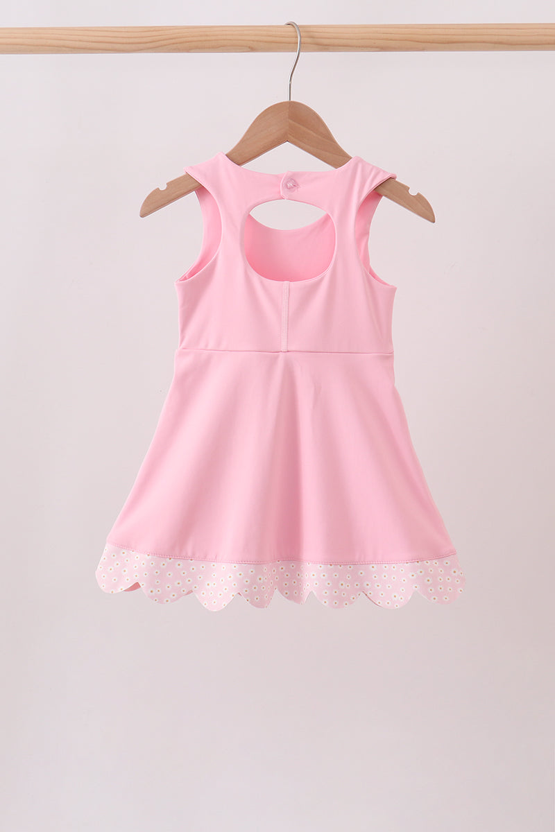 Pink Performance Bow Sash Scalloped Dress - Aaria Tees Aaria Tees