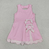 Pink Performance Bow Sash Scalloped Dress Aaria Tees