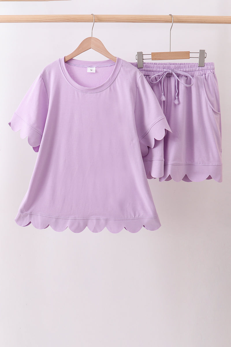 Lavender scalloped mom&me shorts set - Aaria Tees Aaria Tees
