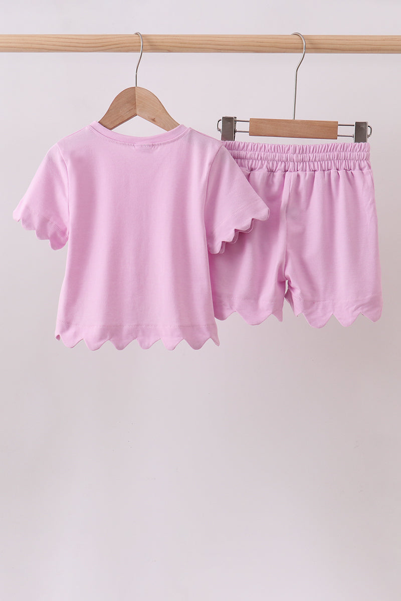 Pink scalloped mom&me shorts set - Aaria Tees Aaria Tees