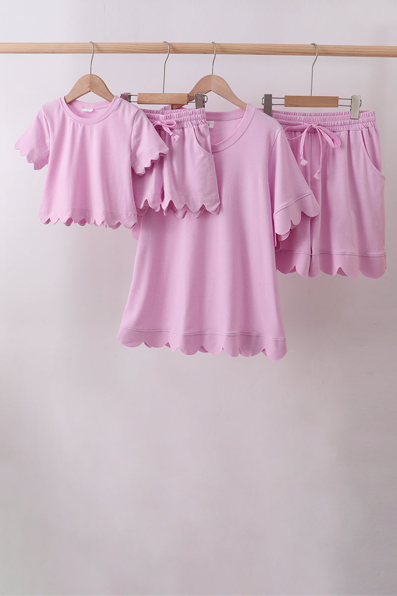 Pink scalloped mom&me shorts set - Aaria Tees Aaria Tees
