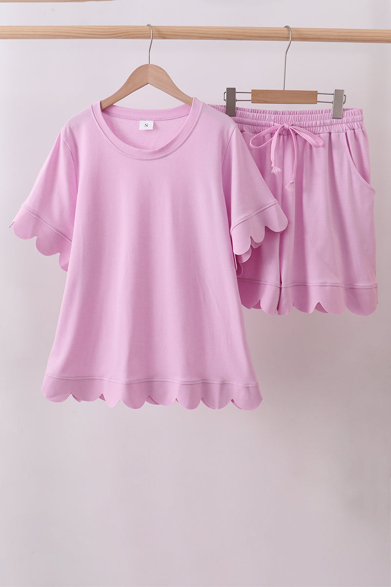 Pink scalloped mom&me shorts set - Aaria Tees Aaria Tees
