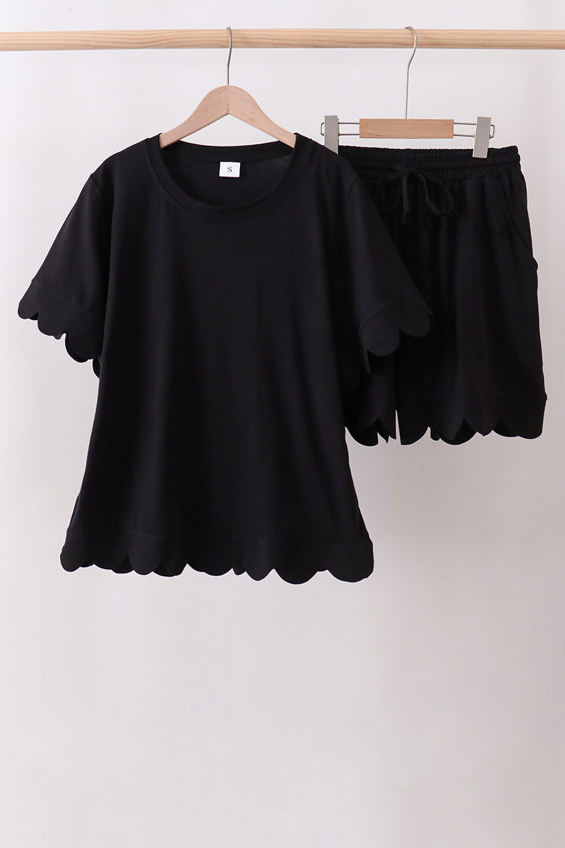 Black scalloped women shorts set - Aaria Tees Aaria Tees