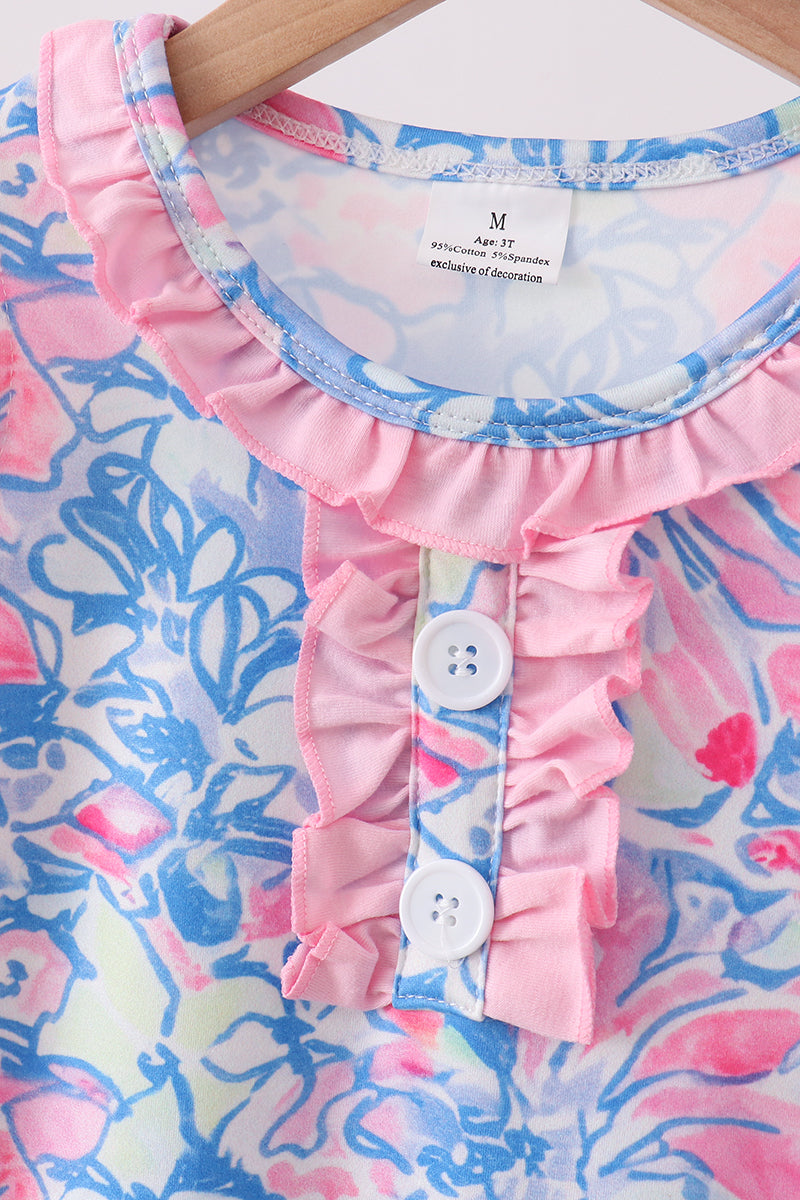 Watercolor floral ruffle scalloped dress - Aaria Tees Aaria Tees