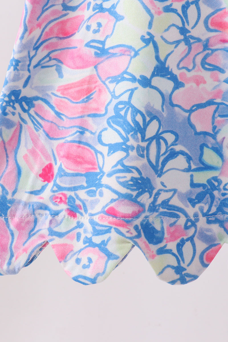 Watercolor floral ruffle scalloped dress - Aaria Tees Aaria Tees