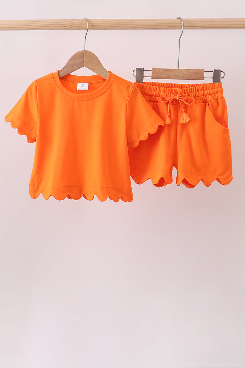 Orange scalloped shorts set - Aaria Tees Aaria Tees