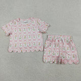 Floral Silky Scalloped Short Set Aaria Tees