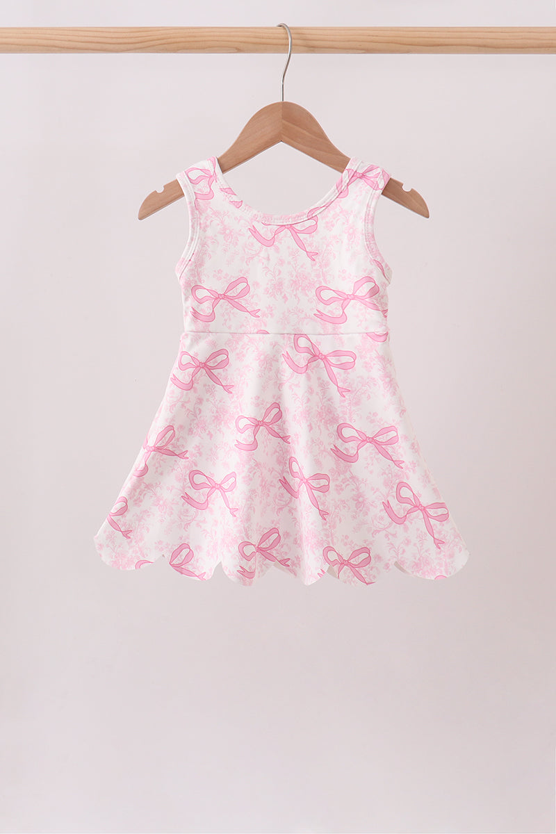 Pink Performance Bow Print Scalloped Dress - Aaria Tees