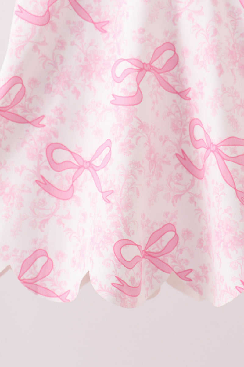 Pink Performance Bow Print Scalloped Dress - Aaria Tees Aaria Tees