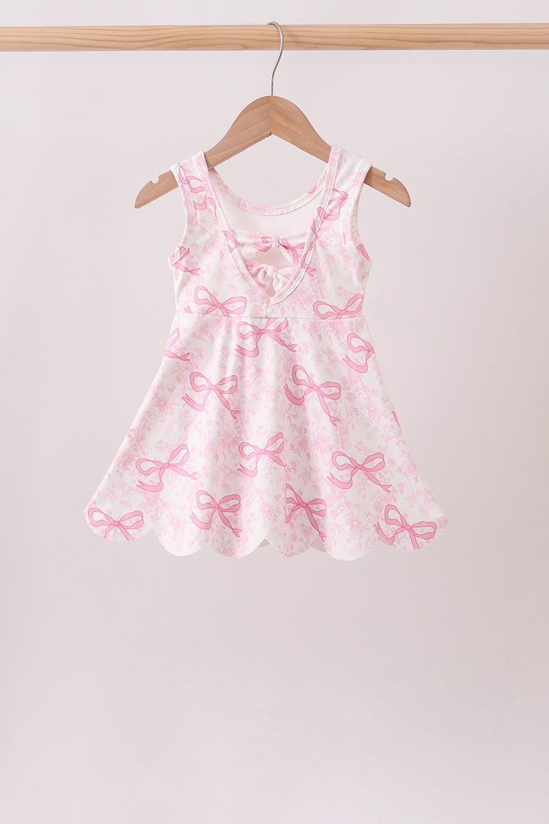 Pink Performance Bow Print Scalloped Dress - Aaria Tees Aaria Tees