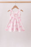 Pink Performance Bow Print Scalloped Dress - Aaria Tees Aaria Tees