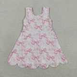 Pink Performance Bow Print Scalloped Dress Aaria Tees