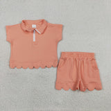 Coral Scalloped Polo Set Aaria Tees