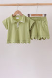 Sage scalloped zipper shorts set Aaria Tees