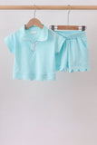 Light blue scalloped zipper shorts set Aaria Tees