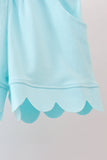 Light blue scalloped zipper shorts set Aaria Tees
