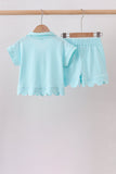 Light blue scalloped zipper shorts set Aaria Tees