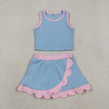Blue Performance Scalloped Skorts Set Aaria Tees