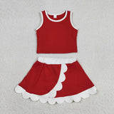 Red Performance Scalloped Skorts Set Aaria Tees