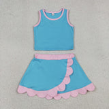 Blue Performance Scalloped Skorts Set Aaria Tees