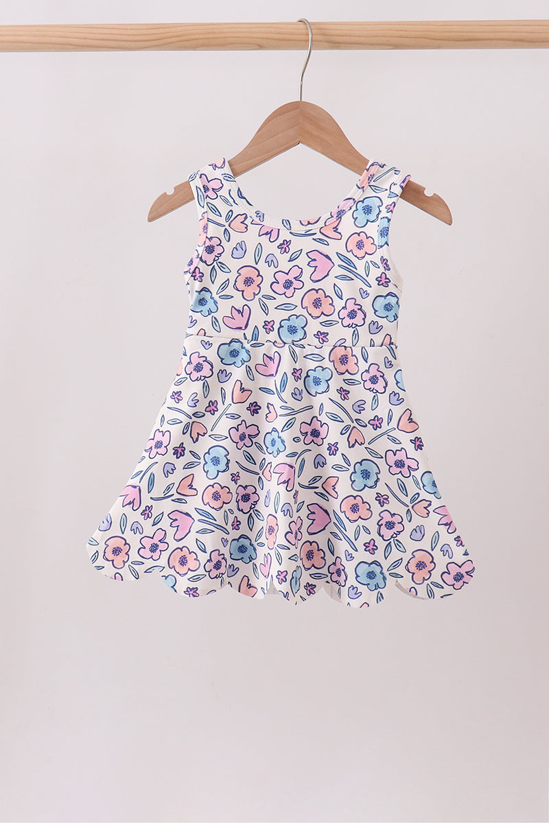 Floral Performance Scalloped Tank Dress - Aaria Tees Aaria Tees