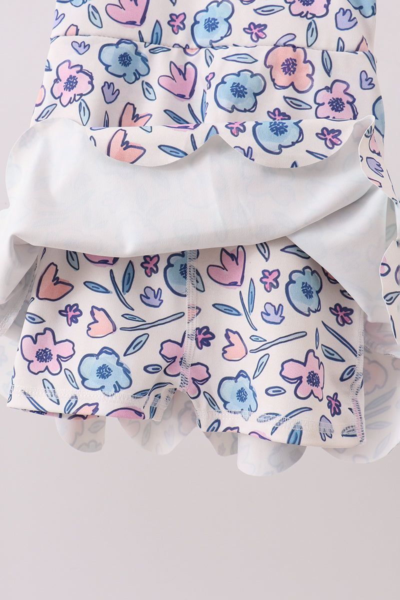 Floral Performance Scalloped Tank Dress - Aaria Tees Aaria Tees