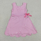 Pink Performance Gingham Bow Scalloped Dress Aaria Tees