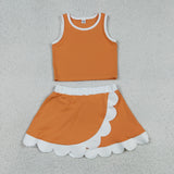 Orange Performance Scalloped Skorts Set Aaria Tees